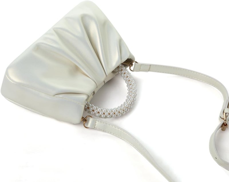 Beatfull Evening Purse Women Small Pearl Handbags Soft Leather Ruched Bag Wedding Bridal Clutch Party Prom Crossbody Purses - Image 2